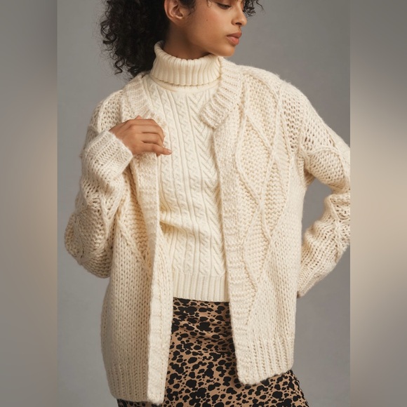 Anthropologie FRNCH Chunky Stitch Cardigan Sweater Medium - Picture 1 of 12